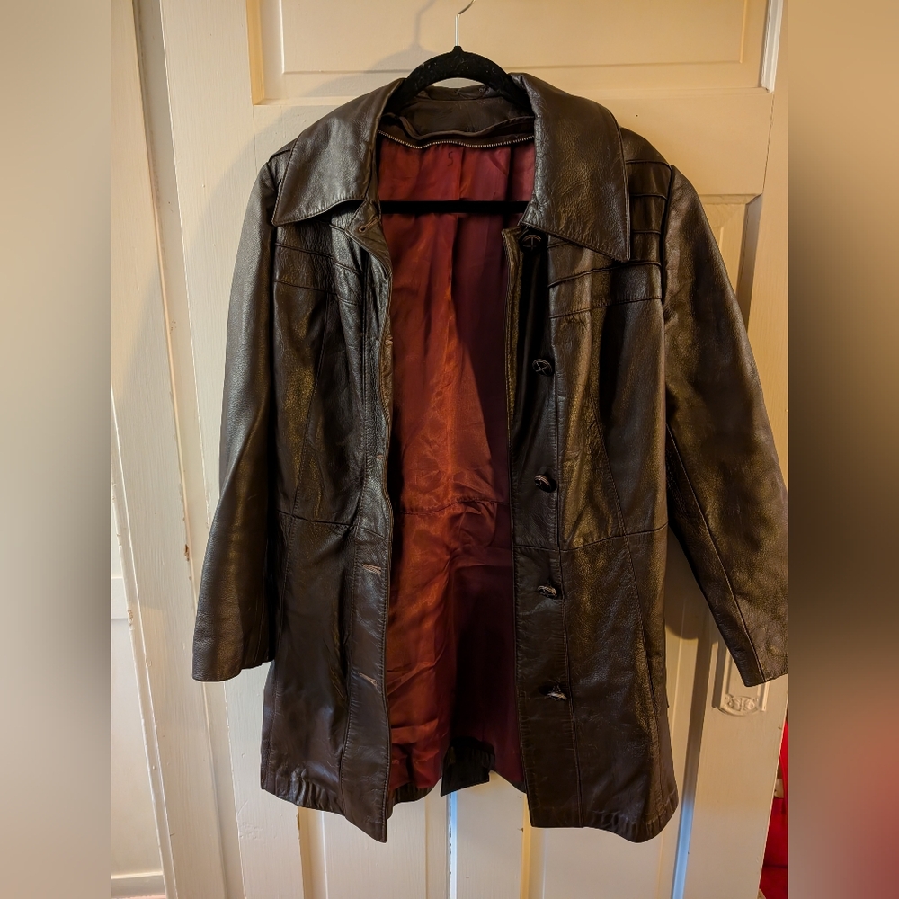 Sears Dark Brown Leather Trench Coat